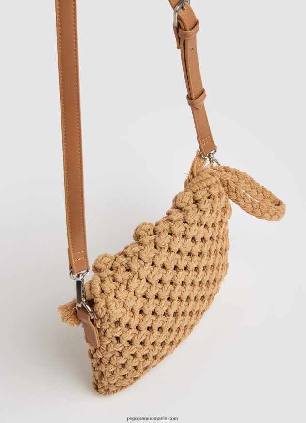 geanta crossbody din macrame femei Pepe Jeans cămilă 6Z0R46744