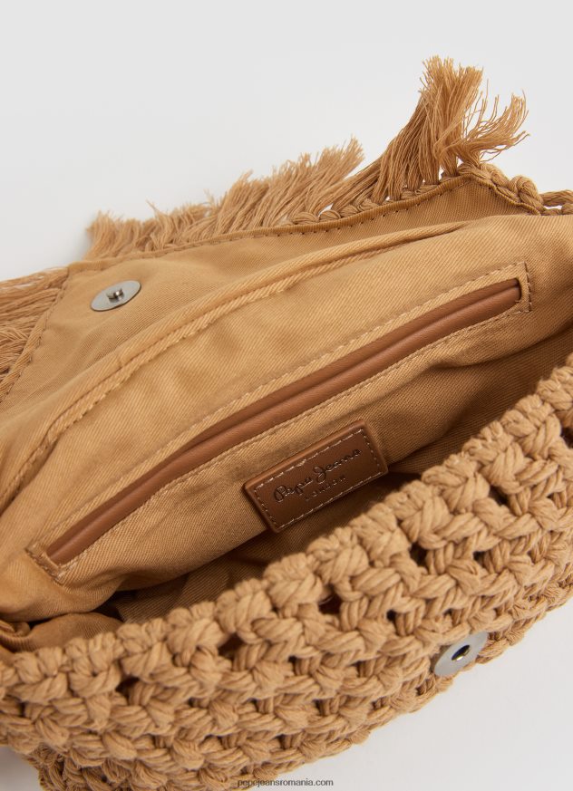 geanta crossbody din macrame femei Pepe Jeans cămilă 6Z0R46744