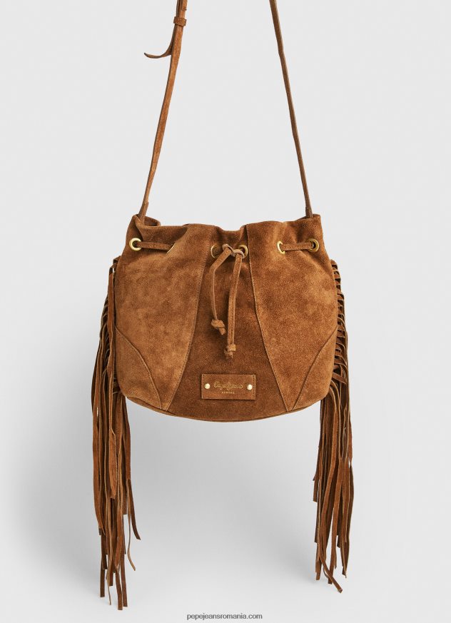 geanta de piele intoarsa femei Pepe Jeans cămilă 6Z0R46724