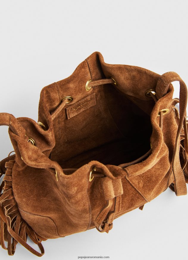 geanta de piele intoarsa femei Pepe Jeans cămilă 6Z0R46724