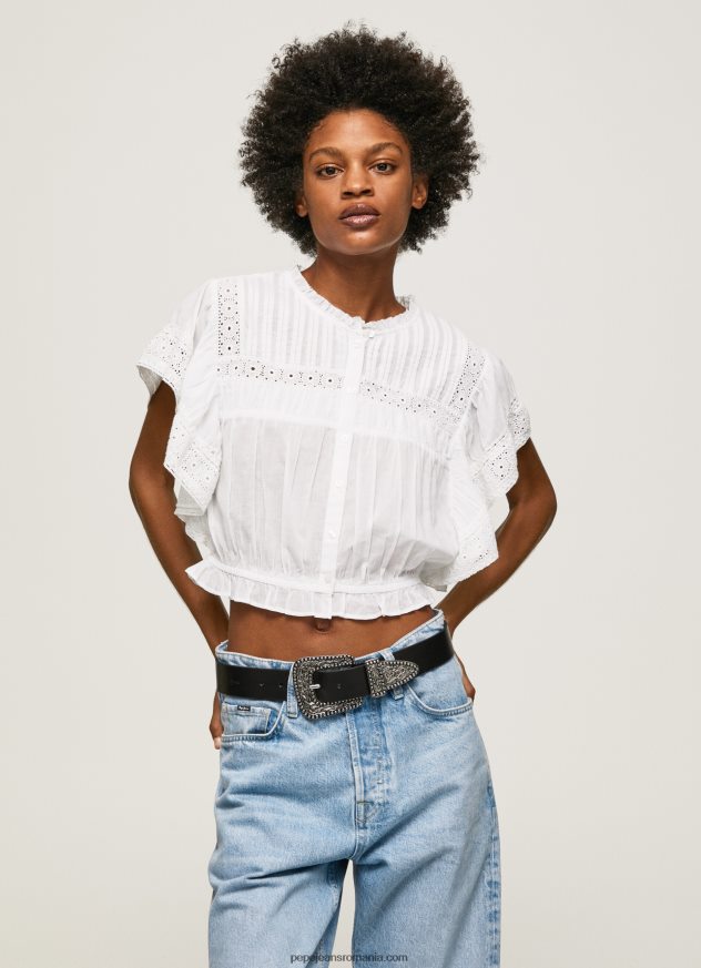 bluză din bumbac cu detalii ajurate femei Pepe Jeans alb 6Z0R46344