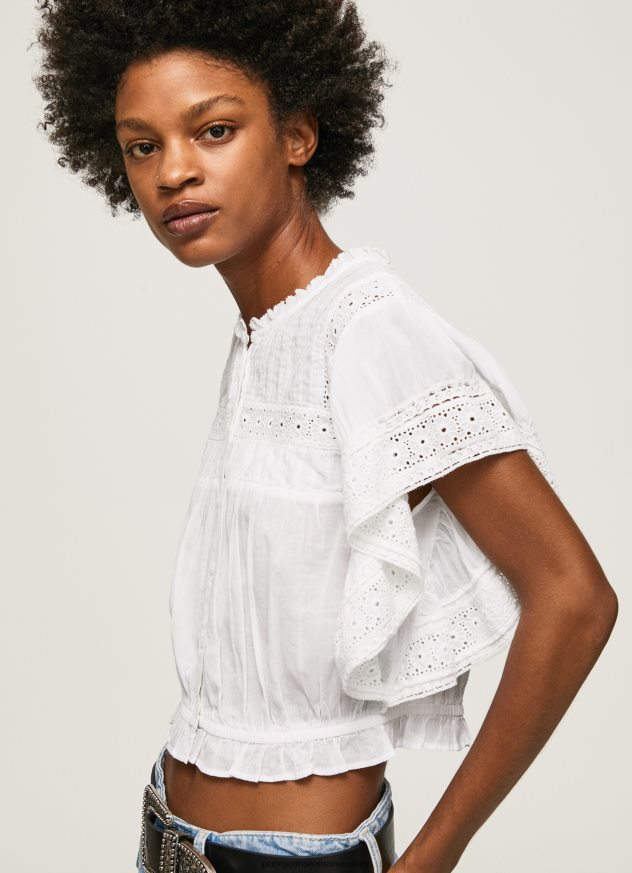 bluză din bumbac cu detalii ajurate femei Pepe Jeans alb 6Z0R46344
