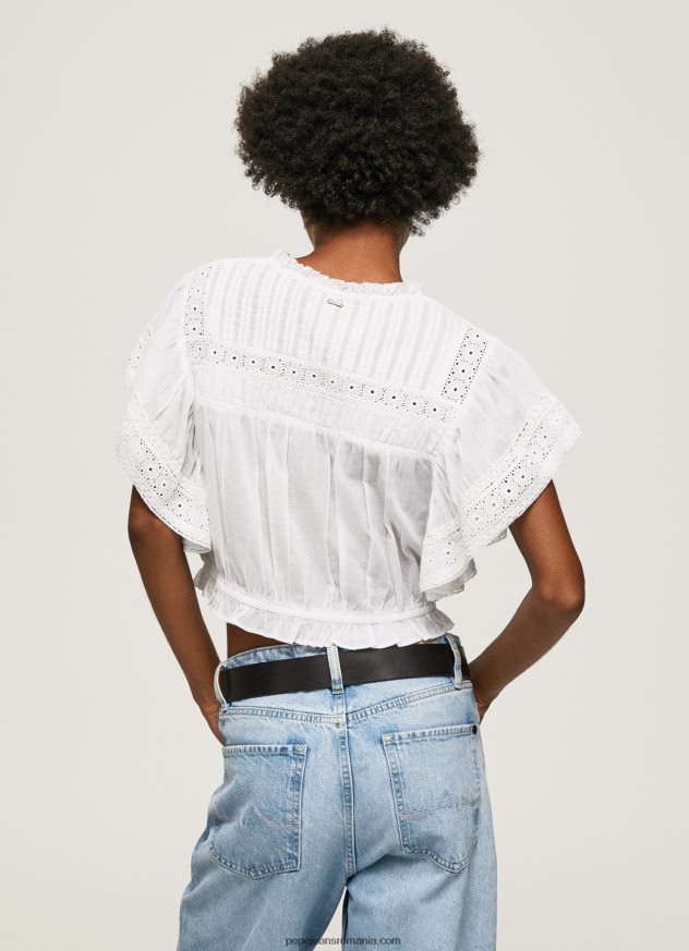 bluză din bumbac cu detalii ajurate femei Pepe Jeans alb 6Z0R46344