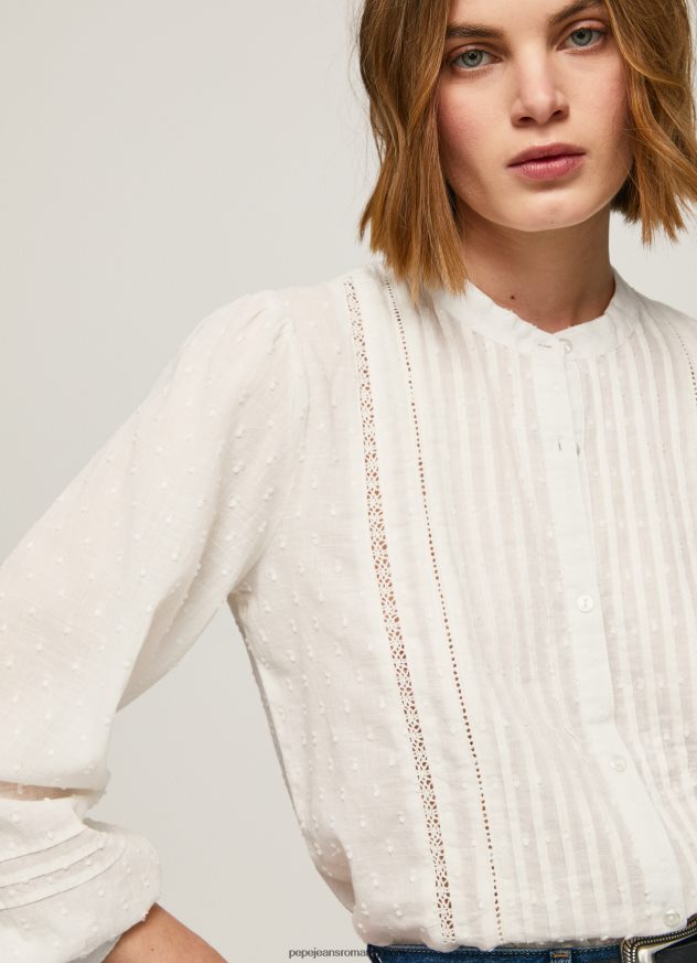 bluză dobby din bumbac brodat femei Pepe Jeans alb 6Z0R46343