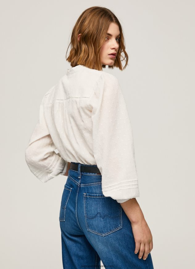 bluză dobby din bumbac brodat femei Pepe Jeans alb 6Z0R46343