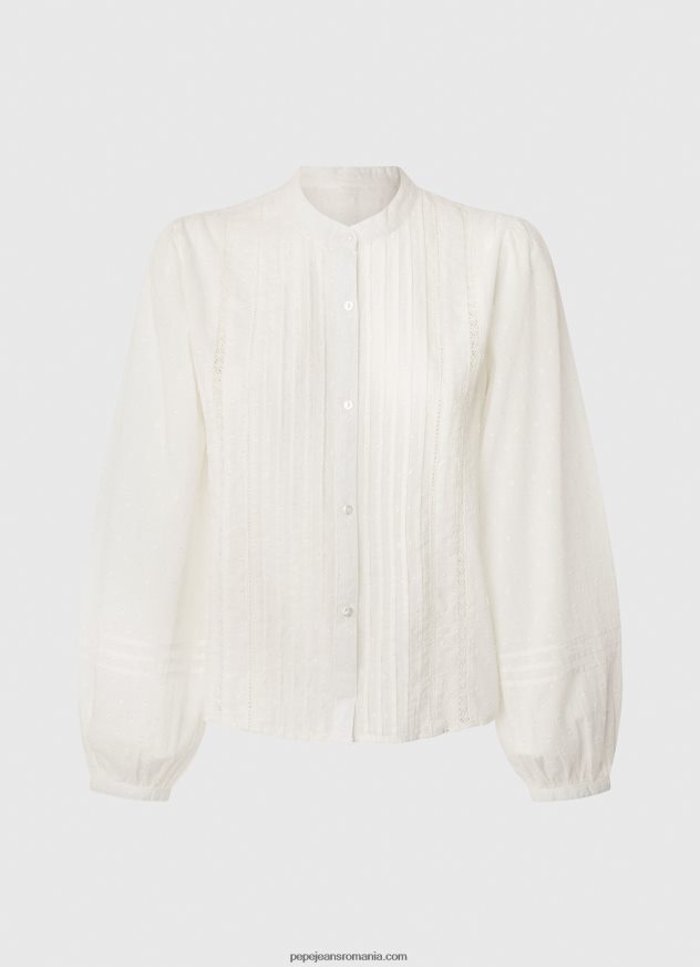 bluză dobby din bumbac brodat femei Pepe Jeans alb 6Z0R46343
