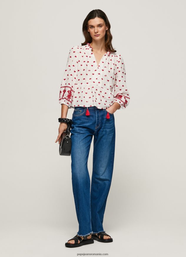 bluză dobby din bumbac brodat femei Pepe Jeans alb 6Z0R46345