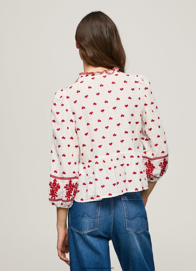 bluză dobby din bumbac brodat femei Pepe Jeans alb 6Z0R46345