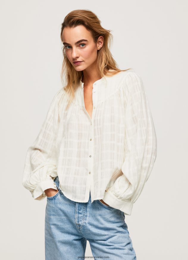 bluză dobby din bumbac cu guler mao femei Pepe Jeans mousse 6Z0R46362