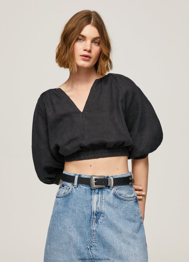 top cropped cu decolteu în V femei Pepe Jeans negru 6Z0R46374