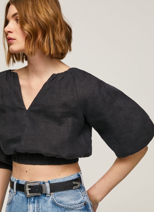 top cropped cu decolteu în V femei Pepe Jeans negru 6Z0R46374