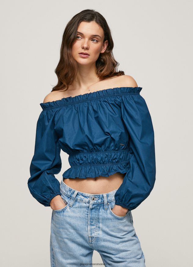 top cropped din popelin de bumbac femei Pepe Jeans ocean 6Z0R46360