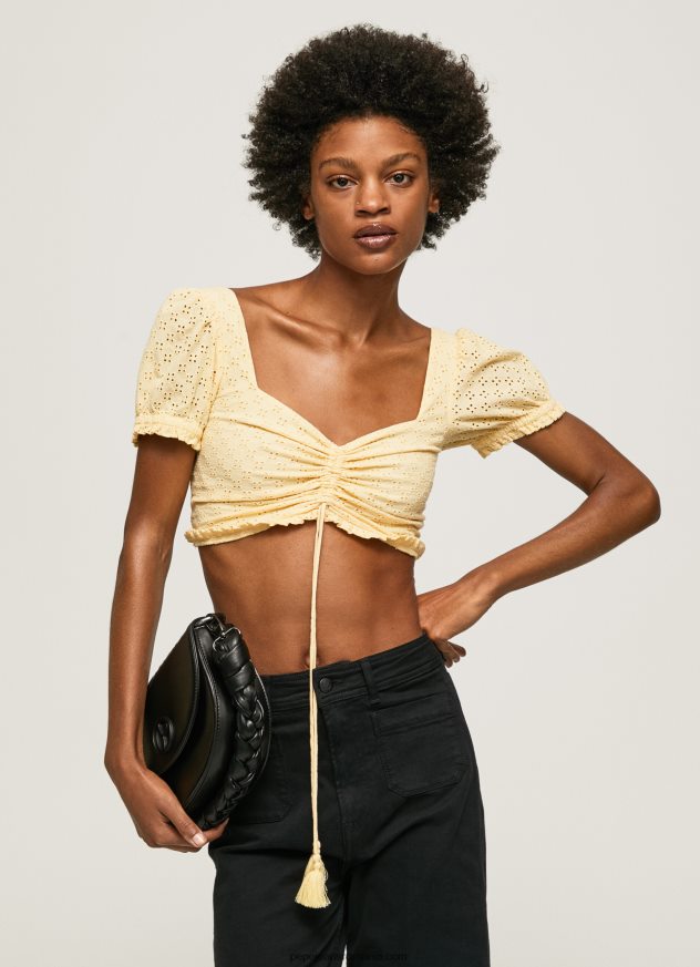 top din bumbac cu detalii ajurate femei Pepe Jeans strălucire 6Z0R46331