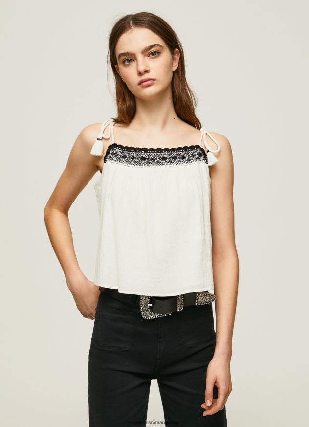 top din bumbac cu detalii croșetate femei Pepe Jeans mousse 6Z0R46335