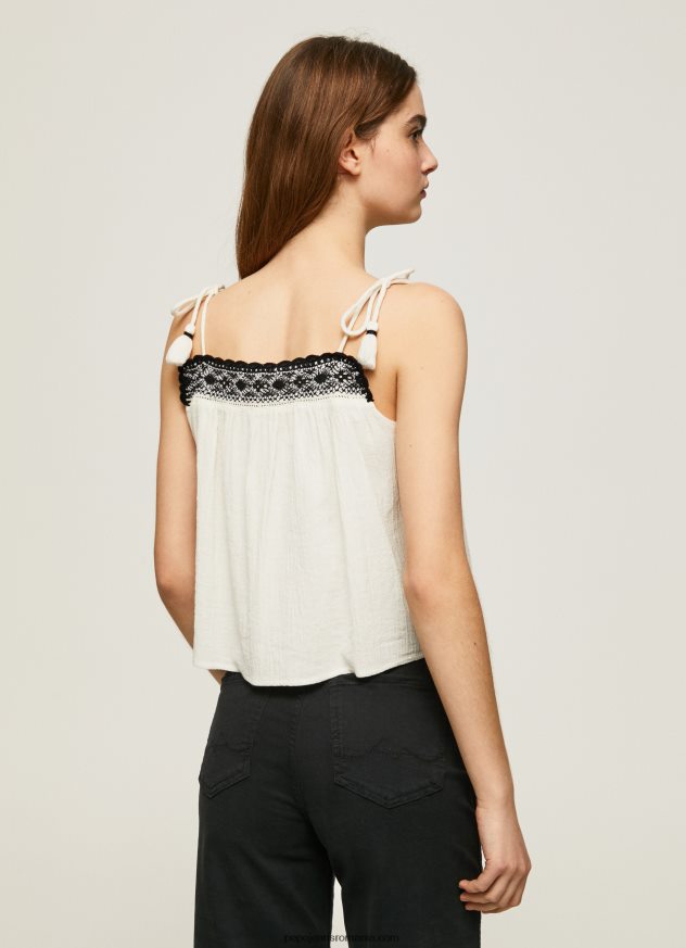 top din bumbac cu detalii croșetate femei Pepe Jeans mousse 6Z0R46335