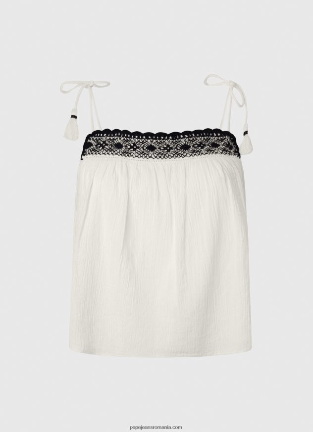 top din bumbac cu detalii croșetate femei Pepe Jeans mousse 6Z0R46335