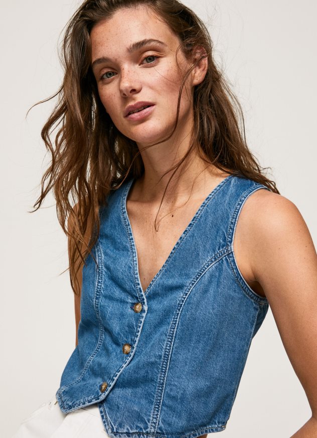 vestă din denim cropped fit femei Pepe Jeans denim 6Z0R46319