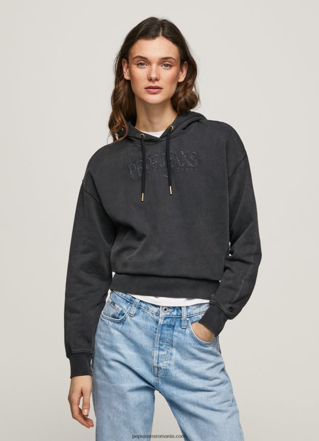 hanorac din bumbac femei Pepe Jeans negru spalat 6Z0R46281