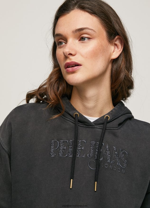 hanorac din bumbac femei Pepe Jeans negru spalat 6Z0R46281