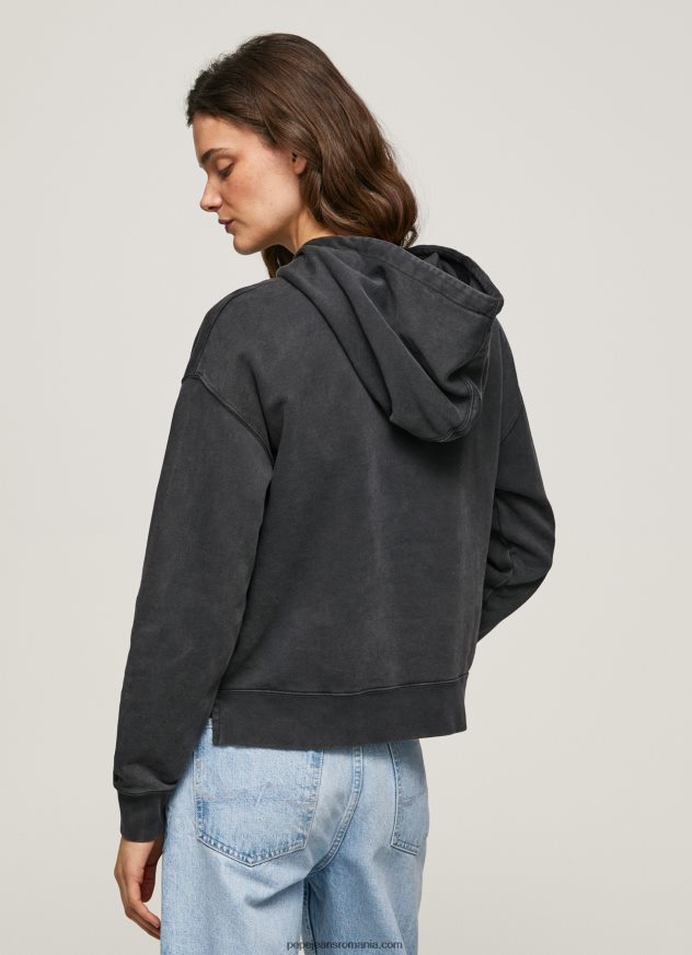 hanorac din bumbac femei Pepe Jeans negru spalat 6Z0R46281