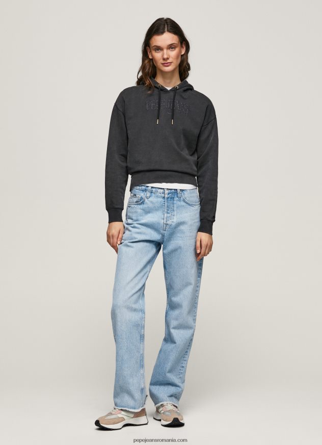 hanorac din bumbac femei Pepe Jeans negru spalat 6Z0R46281