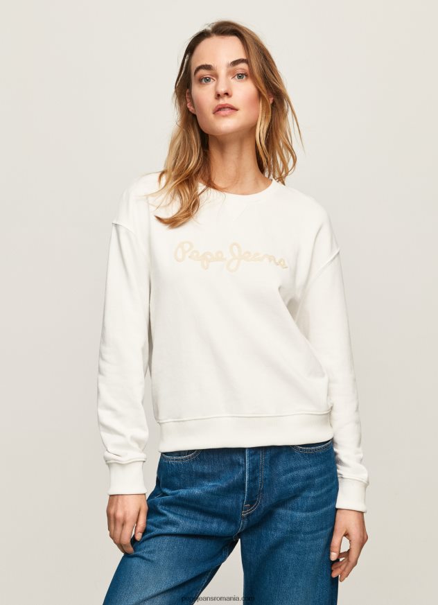 pulover cu logo imprimat femei Pepe Jeans alb 6Z0R46286