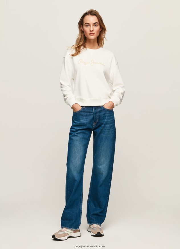 pulover cu logo imprimat femei Pepe Jeans alb 6Z0R46286