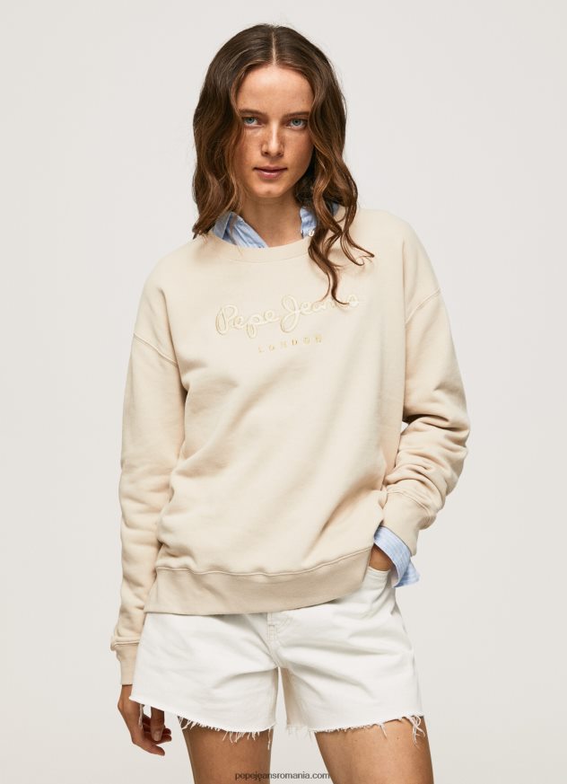 pulover din bumbac brodat femei Pepe Jeans piele de bivol 6Z0R46272