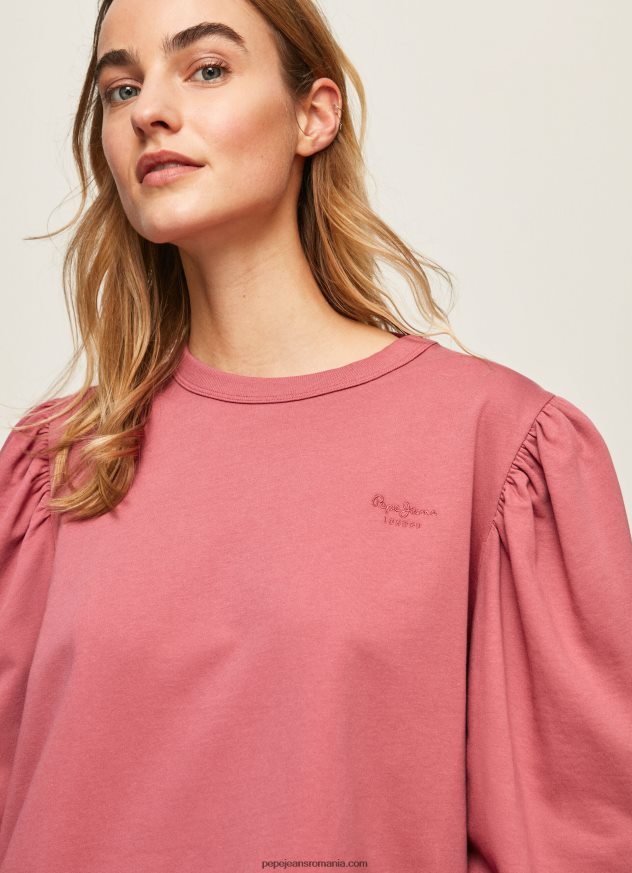 pulover din bumbac cu logo brodat femei Pepe Jeans fard de obraz închis 6Z0R46278