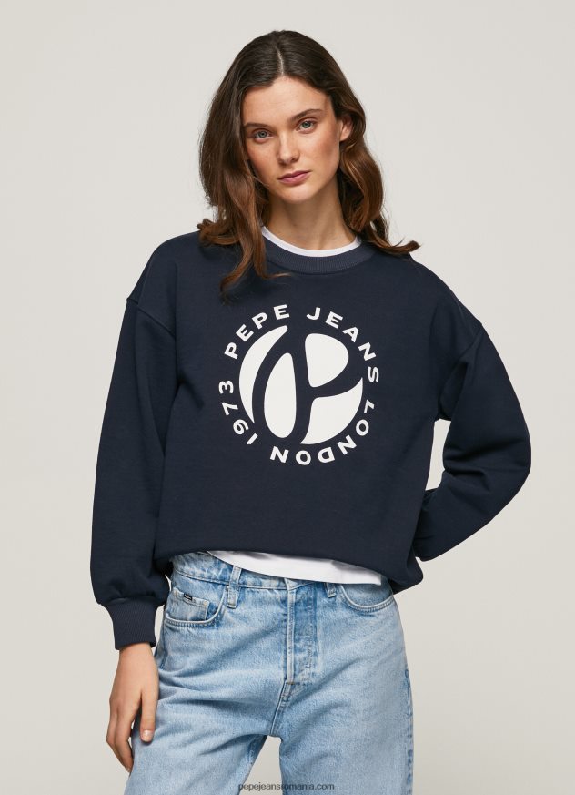 pulover din bumbac cu logo circular femei Pepe Jeans dulwich 6Z0R46279
