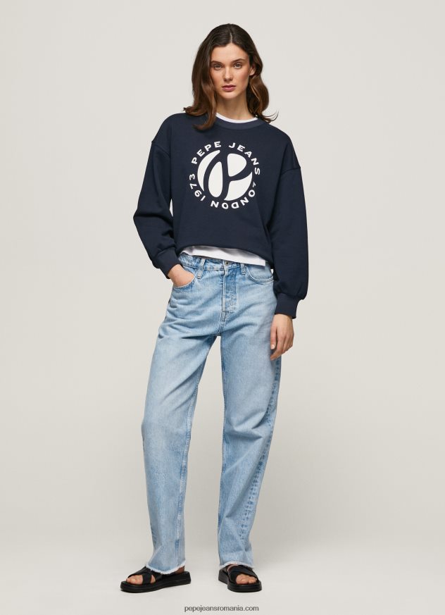 pulover din bumbac cu logo circular femei Pepe Jeans dulwich 6Z0R46279