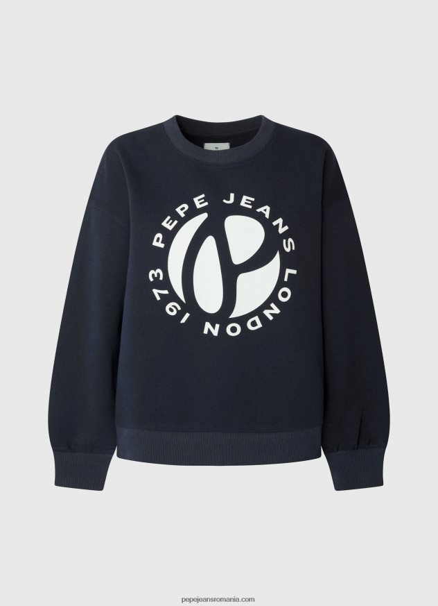 pulover din bumbac cu logo circular femei Pepe Jeans dulwich 6Z0R46279