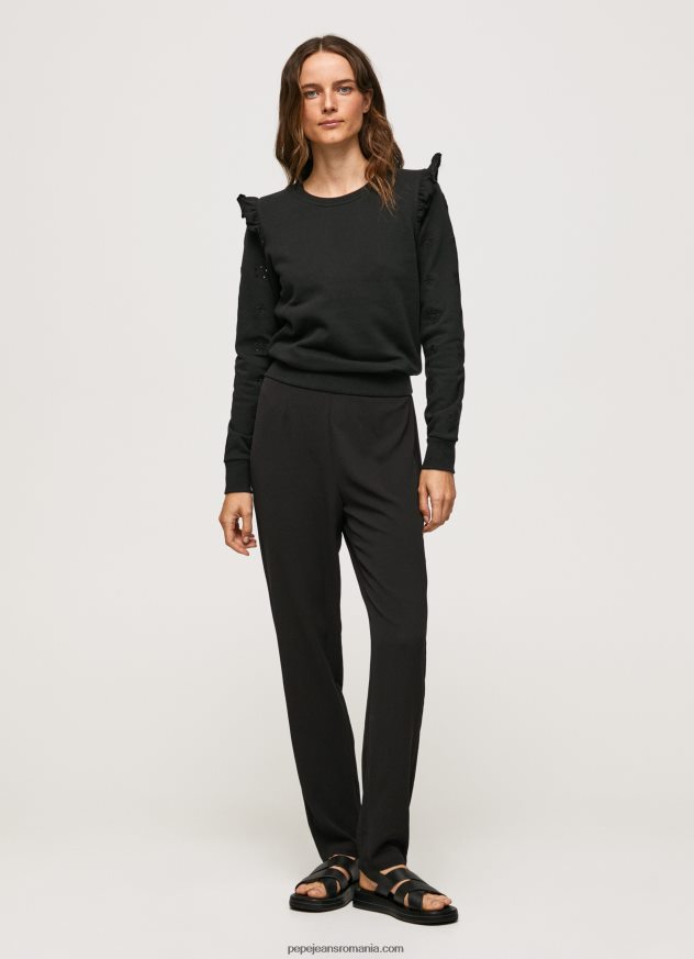 pulover din bumbac cu volane femei Pepe Jeans negru 6Z0R46283