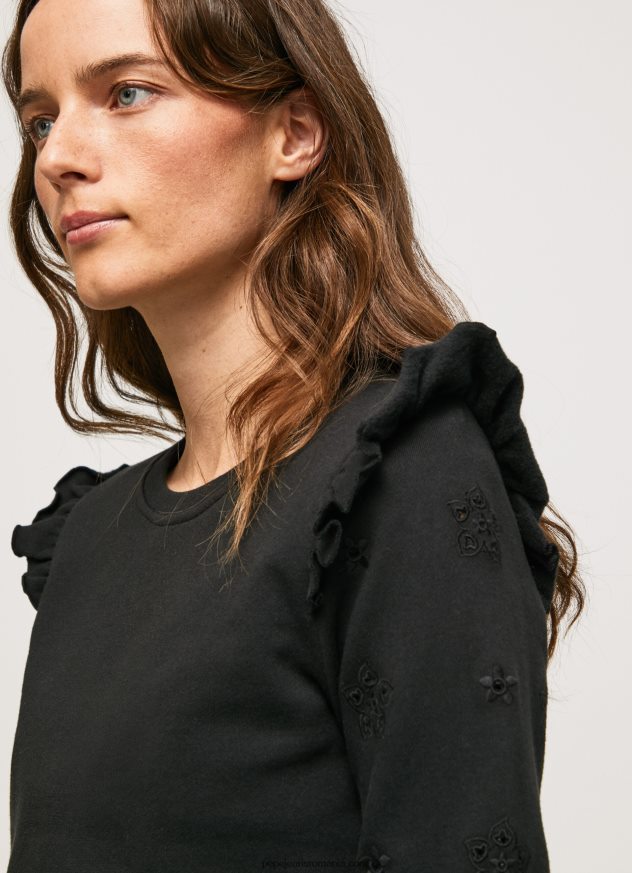 pulover din bumbac cu volane femei Pepe Jeans negru 6Z0R46283