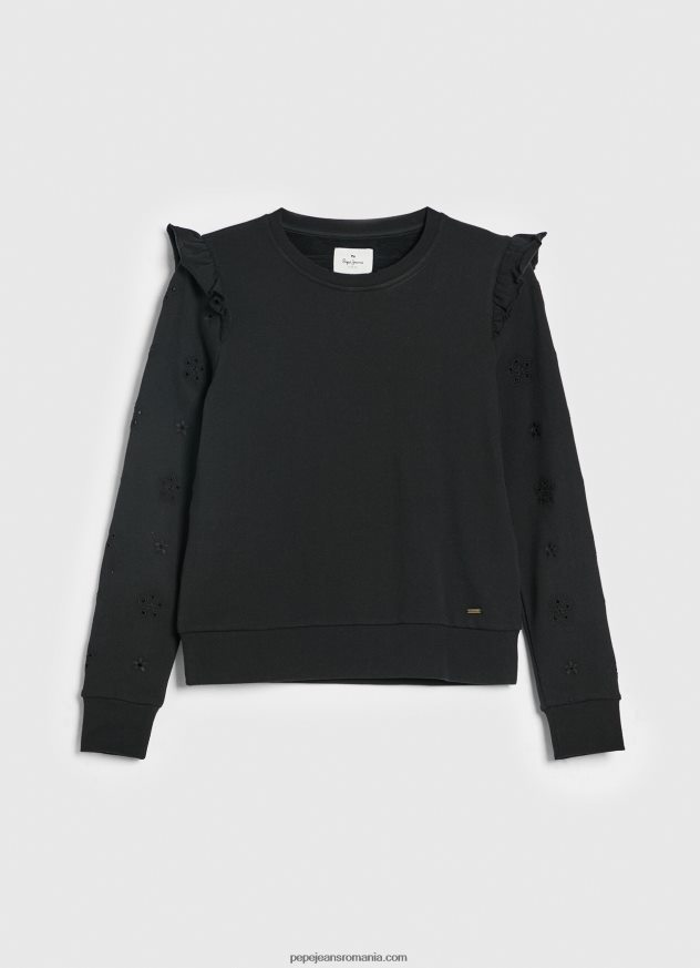 pulover din bumbac cu volane femei Pepe Jeans negru 6Z0R46283