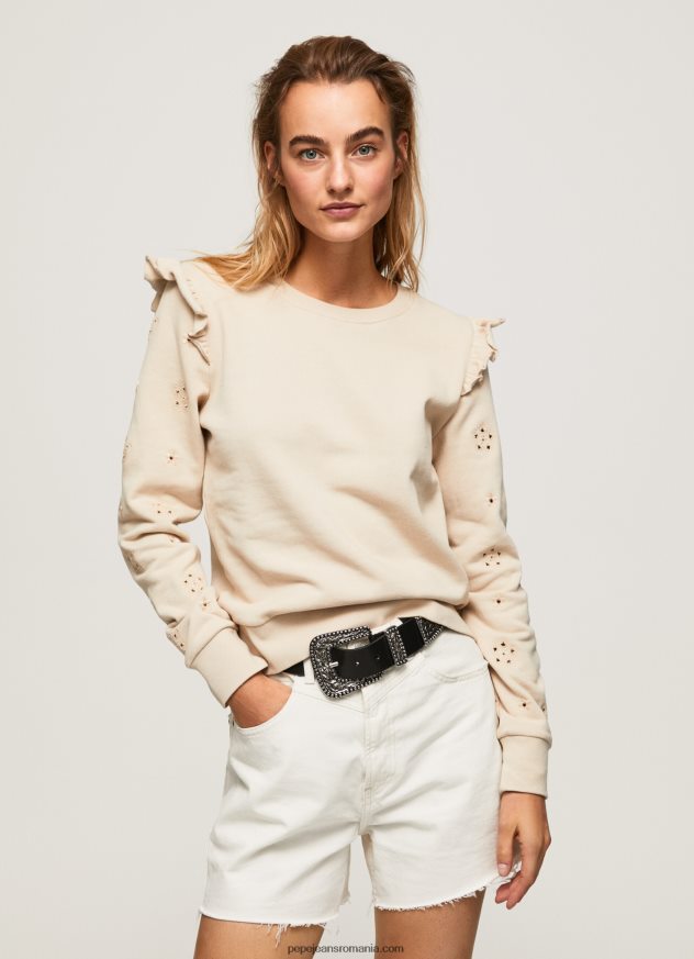 pulover din bumbac cu volane femei Pepe Jeans piele de bivol 6Z0R46284