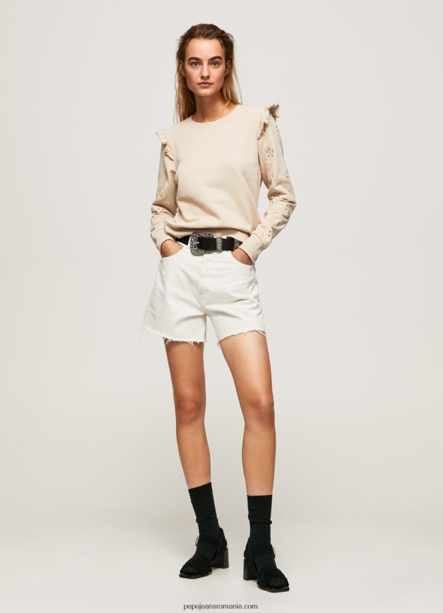 pulover din bumbac cu volane femei Pepe Jeans piele de bivol 6Z0R46284