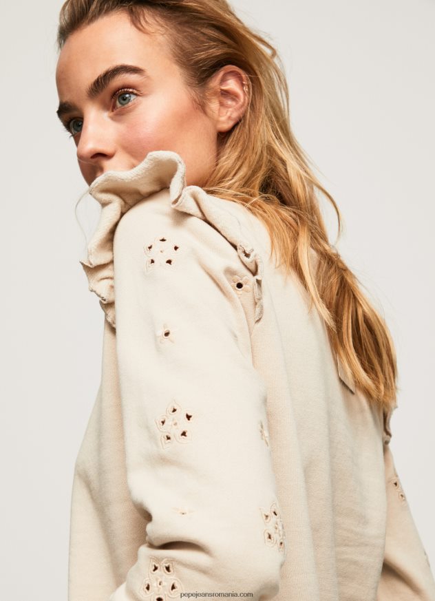 pulover din bumbac cu volane femei Pepe Jeans piele de bivol 6Z0R46284