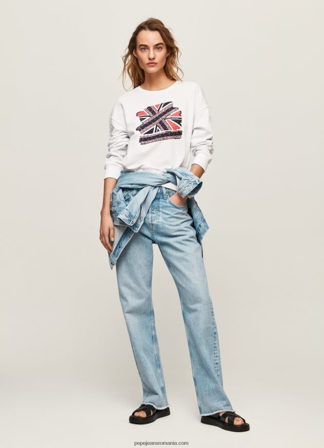 pulover din bumbac union jack femei Pepe Jeans alb 6Z0R46266