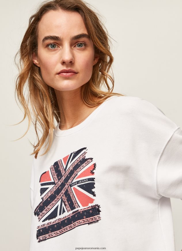 pulover din bumbac union jack femei Pepe Jeans alb 6Z0R46266