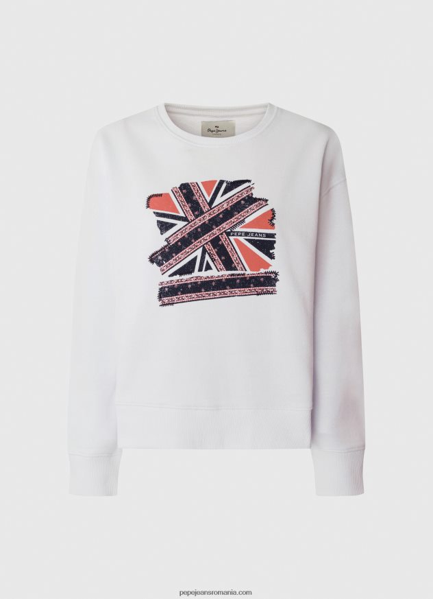 pulover din bumbac union jack femei Pepe Jeans alb 6Z0R46266