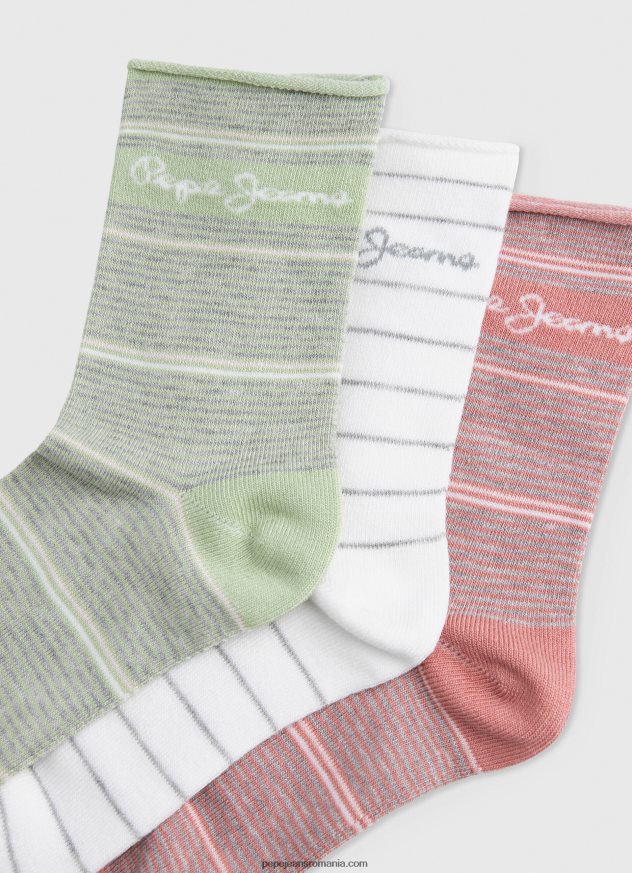 Pachet de 3 șosete cu dungi femei Pepe Jeans ecru 6Z0R46565
