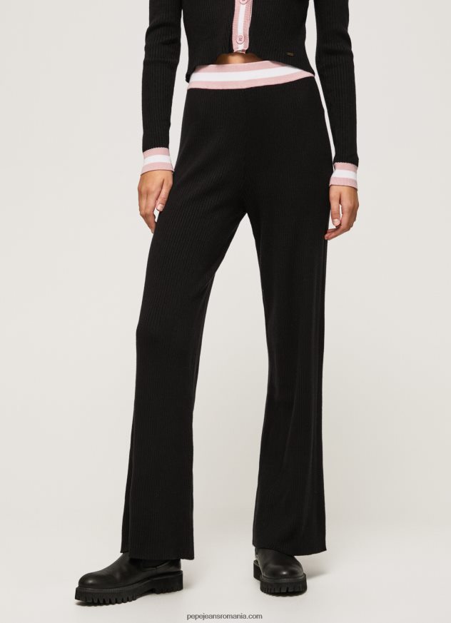 pantaloni din tricot cu nervuri femei Pepe Jeans negru 6Z0R46306