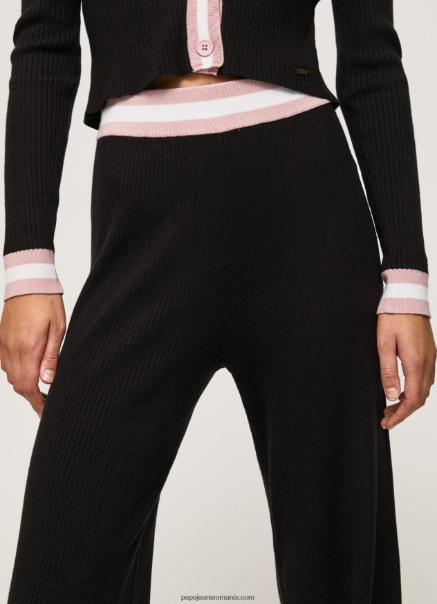 pantaloni din tricot cu nervuri femei Pepe Jeans negru 6Z0R46306