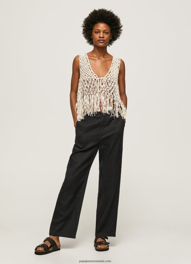 pantaloni drepti din țesătură fluidă femei Pepe Jeans negru 6Z0R46291