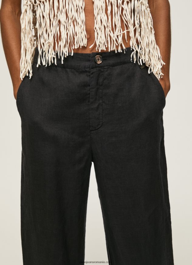 pantaloni drepti din țesătură fluidă femei Pepe Jeans negru 6Z0R46291
