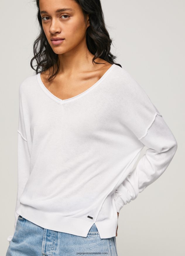 Tricou cu decolteu în V femei Pepe Jeans alb 6Z0R46240