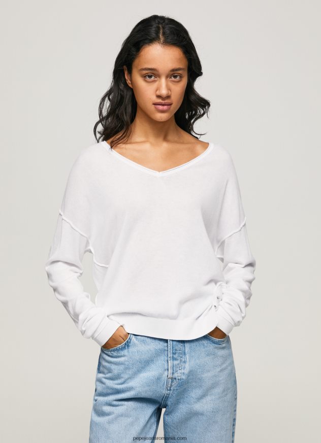 Tricou cu decolteu în V femei Pepe Jeans alb 6Z0R46240