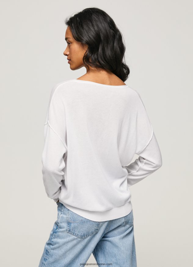 Tricou cu decolteu în V femei Pepe Jeans alb 6Z0R46240