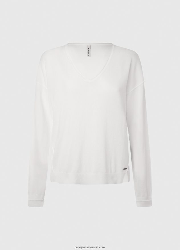 Tricou cu decolteu în V femei Pepe Jeans alb 6Z0R46240